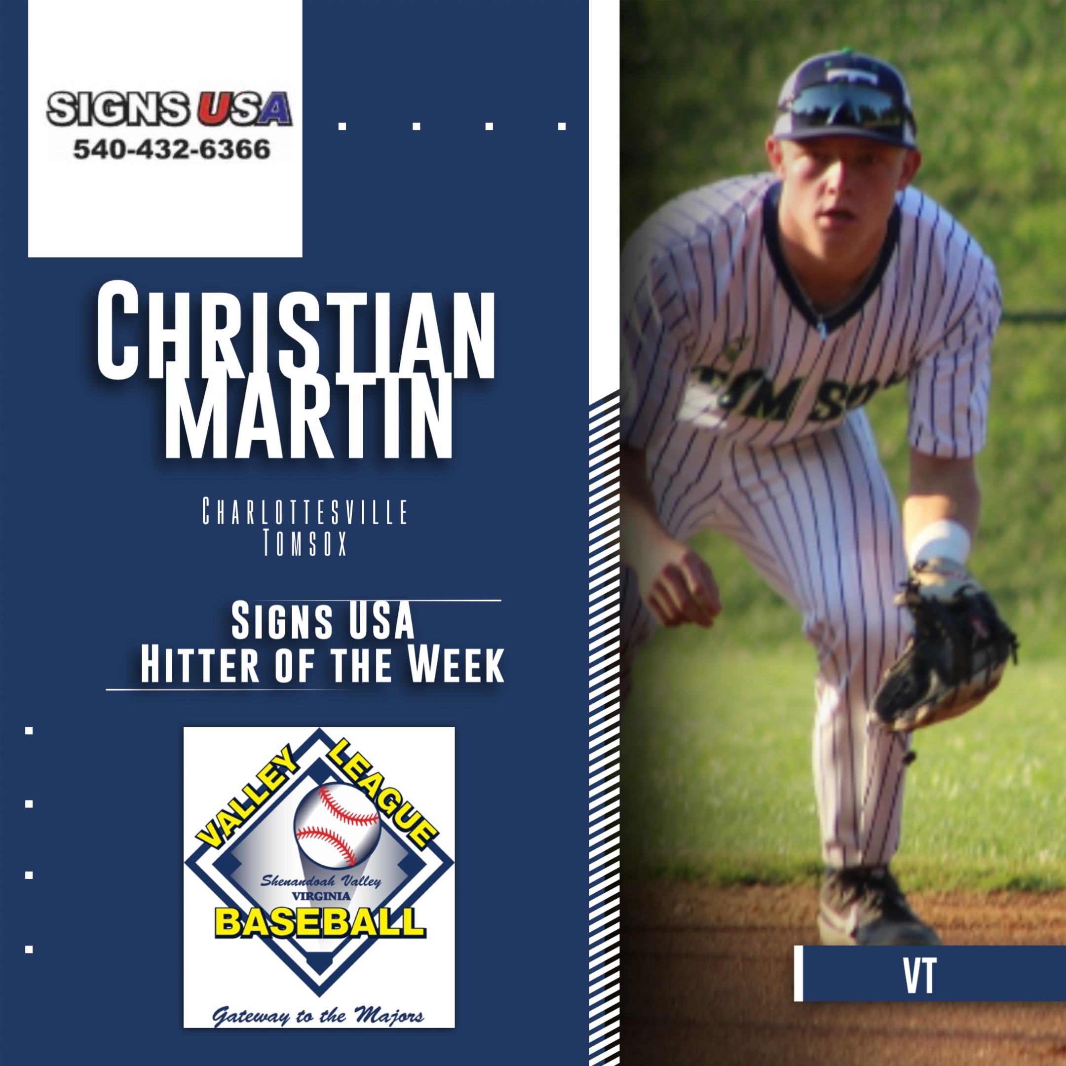 Martin Named USA Signs Hitter of the Week Valley League Baseball